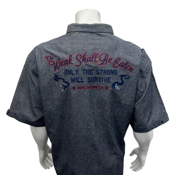 AKOO "The Weak Shall Be Eaten Only The Strong Survive" Embroidered Shirt 4XL 4X - Picture 2 of 13